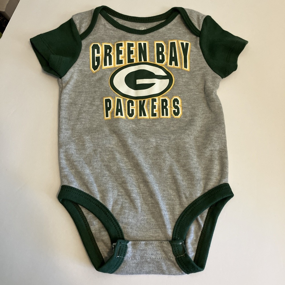 NFL Team Apparel Bodysuit Baby 12M Gray New Green Bay Packers Football Outfit